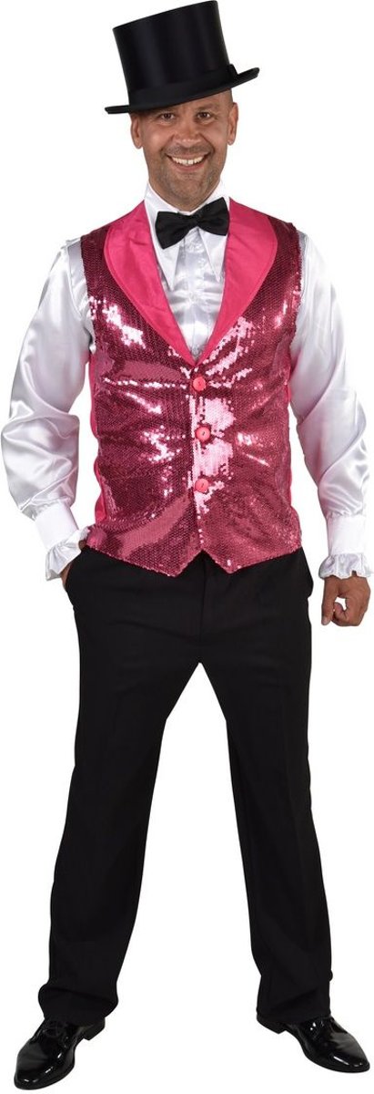 Dans & Entertainment Kostuum | Opvallend Roze Pailletten Vest Musical Man | Medium / Large | Carnaval kostuum | Verkleedkleding